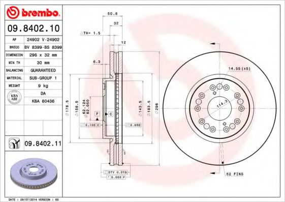 Disc frana LEXUS GS (JZS147) (1993 - 1997) BREMBO 09.8402.11 piesa NOUA