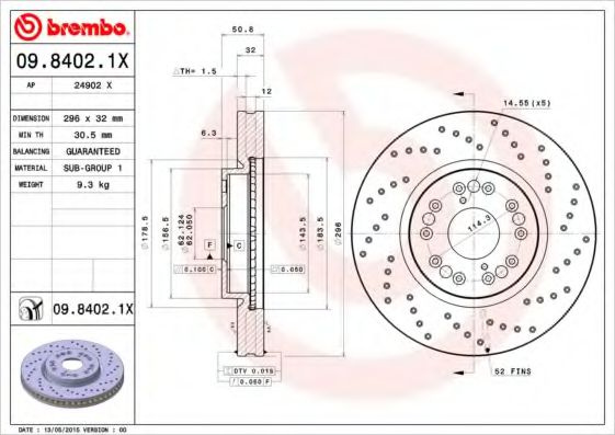 Disc frana LEXUS GS (UZS161, JZS160, UZS160) (1997 - 2005) BREMBO 09.8402.1X piesa NOUA