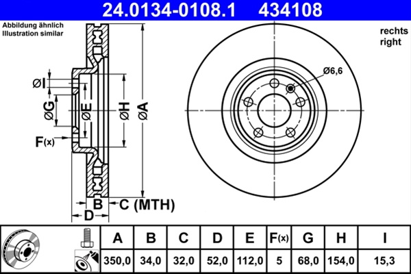 Disc Frana Livrabil 1 Buc Ate Porsche 24.0134-0108.1