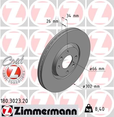 Disc Frana (livrabil Numai Pereche) Zimmermann Citroen/Peugeot 180.3023.20