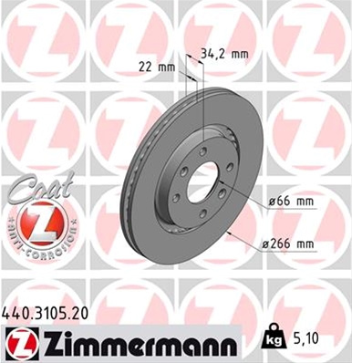 Disc Frana (livrabil Numai Pereche) Zimmermann Citroen/Peugeot 440.3105.20