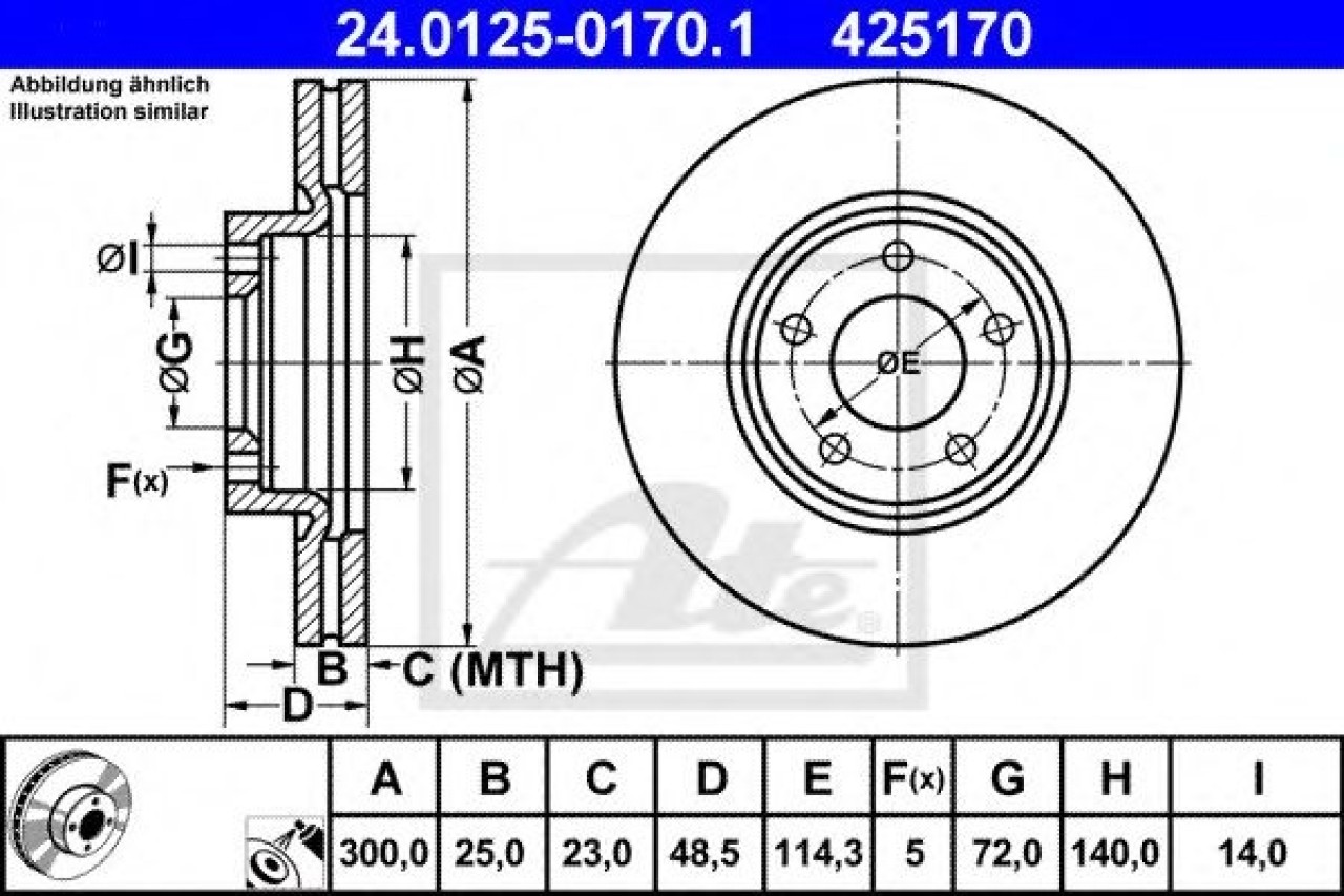 Disc frana MAZDA 3 Limuzina (BK) (1999 - 2009) ATE 24.0125-0170.1 piesa NOUA