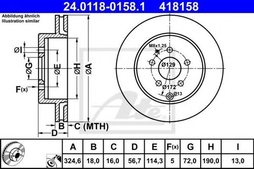 Disc frana MAZDA CX-7 (ER) (2006 - 2016) ATE 24.0118-0158.1 piesa NOUA