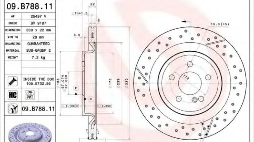 Disc frana MERCEDES A-CLASS (W176) (2012 - 2016) BREMBO 09.B788.11 piesa NOUA