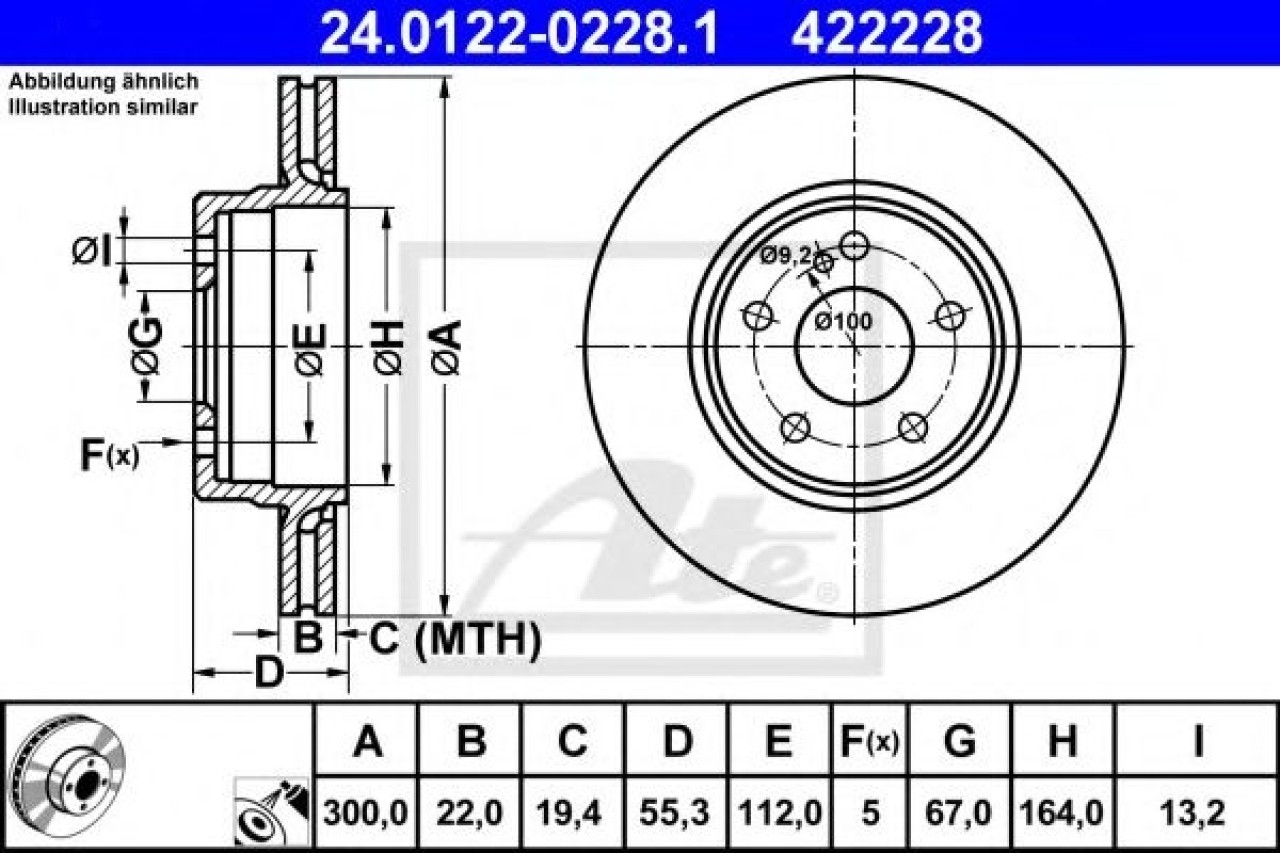 Disc frana MERCEDES C-CLASS Combi (S202) (1996 - 2001) ATE 24.0122-0228.1 piesa NOUA