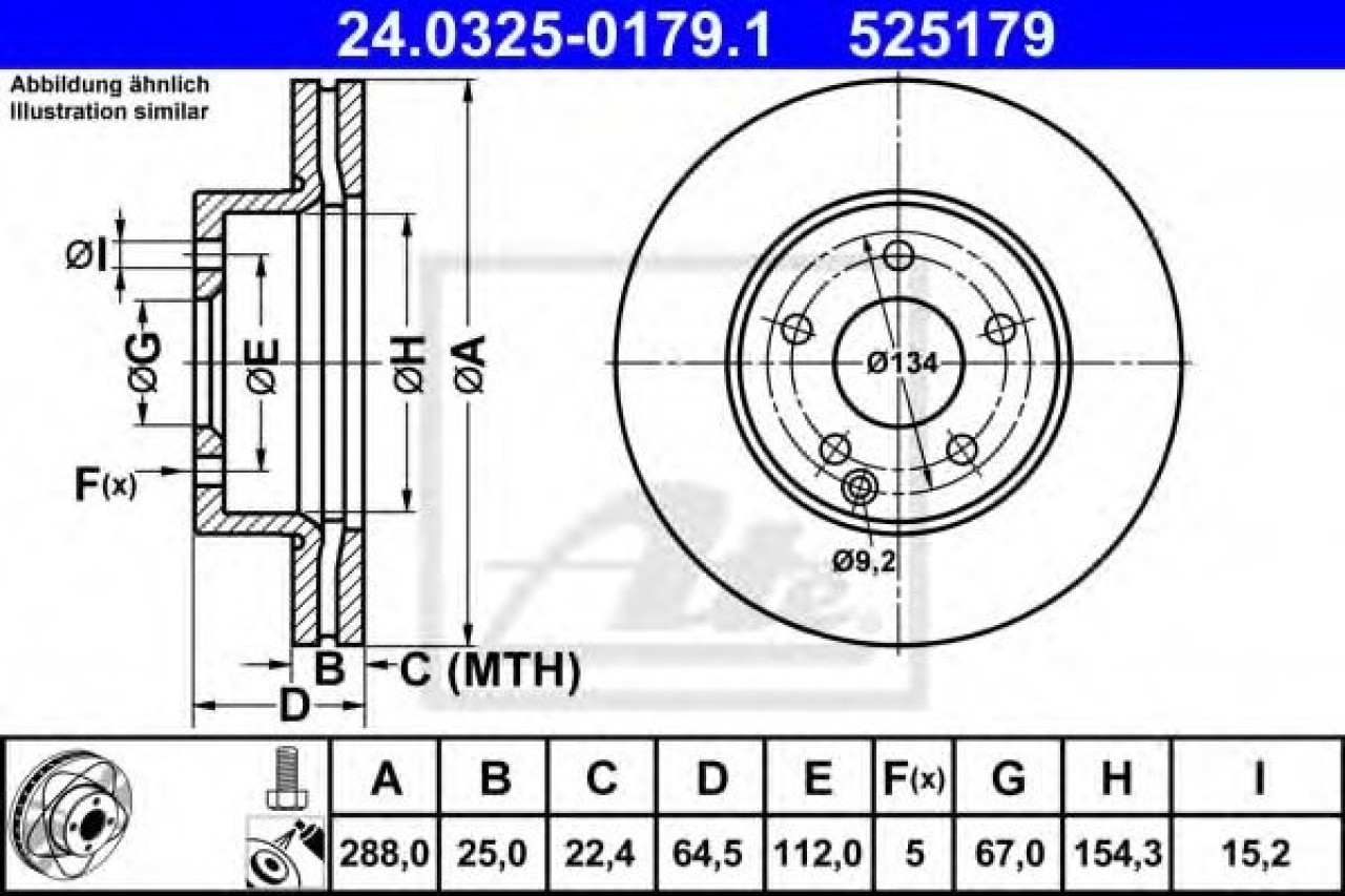 Disc frana MERCEDES C-CLASS Cupe (C204) (2011 - 2016) ATE 24.0325-0179.1 piesa NOUA