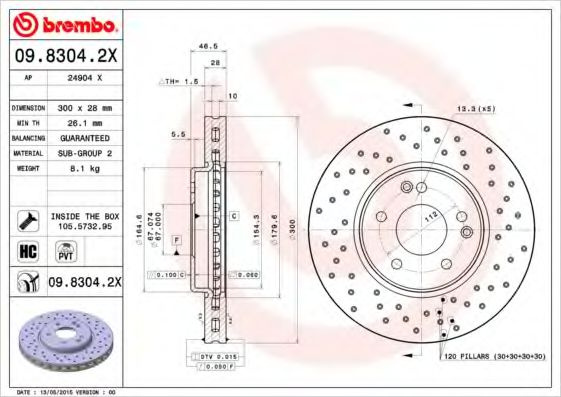 Disc frana MERCEDES C-CLASS T-Model (S203) (2001 - 2007) BREMBO 09.8304.2X piesa NOUA