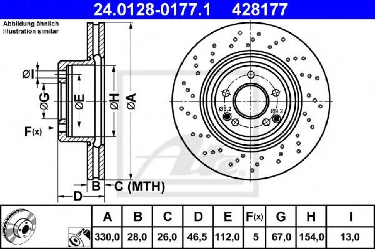 Disc frana MERCEDES C-CLASS T-Model (S203) (2001 - 2007) ATE 24.0128-0177.1 piesa NOUA