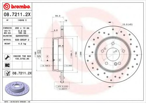 Disc frana MERCEDES C-CLASS T-Model (S203) (2001 - 2007) BREMBO 08.7211.2X piesa NOUA