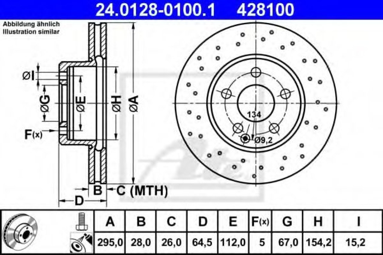 Disc frana MERCEDES C-CLASS T-Model (S204) (2007 - 2014) ATE 24.0128-0100.1 piesa NOUA