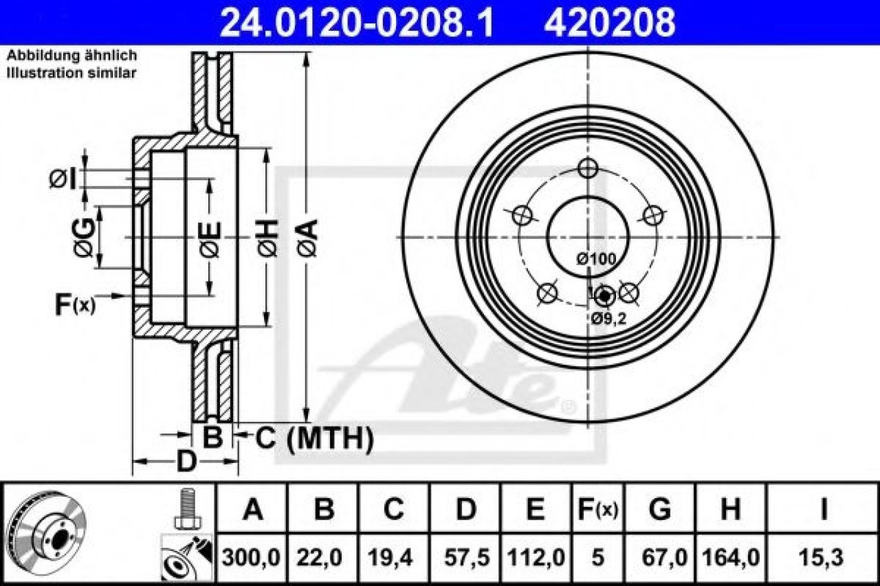 Disc frana MERCEDES C-CLASS T-Model (S204) (2007 - 2014) ATE 24.0120-0208.1 piesa NOUA