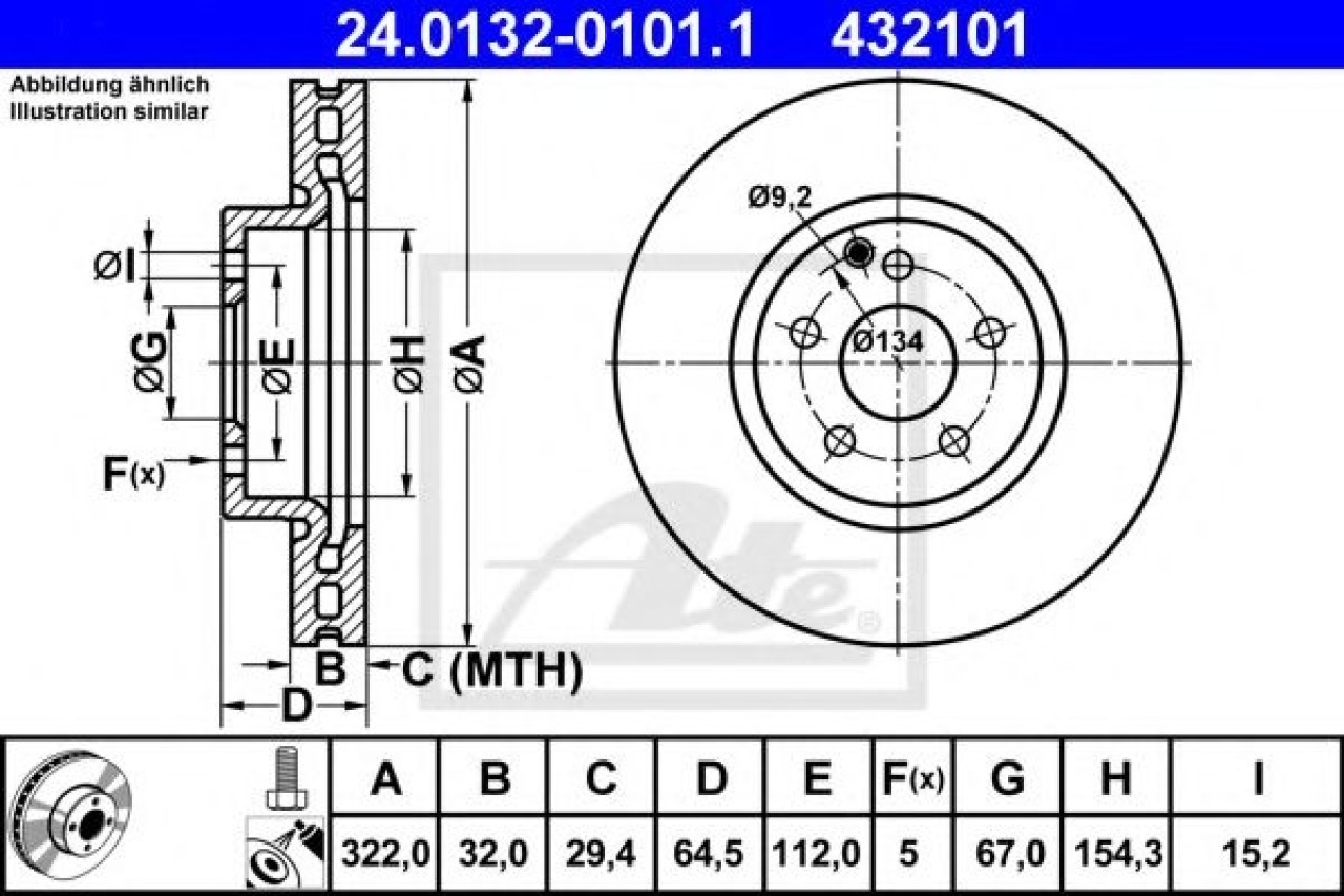 Disc frana MERCEDES C-CLASS T-Model (S204) (2007 - 2014) ATE 24.0132-0101.1 piesa NOUA