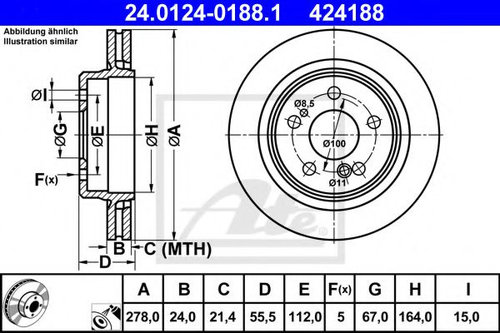 Disc frana MERCEDES C-CLASS (W202) (1993 - 2000) ATE 24.0124-0188.1 piesa NOUA