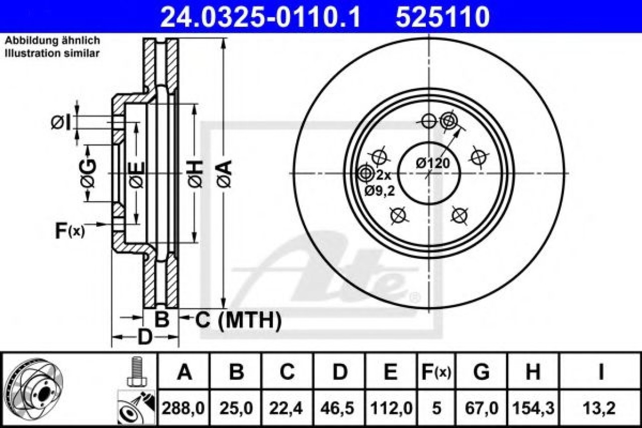 Disc frana MERCEDES C-CLASS (W202) (1993 - 2000) ATE 24.0325-0110.1 piesa NOUA