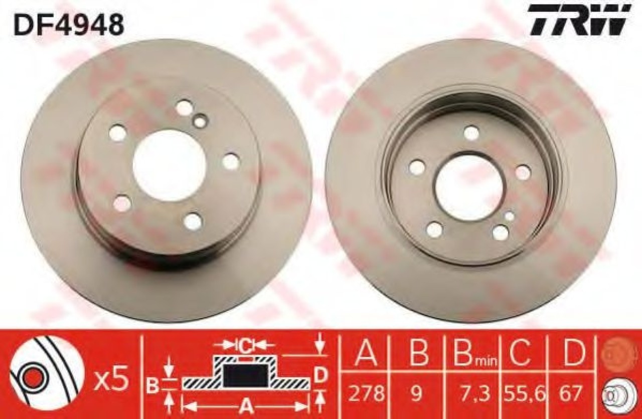 Disc frana MERCEDES C-CLASS (W204) (2007 - 2014) TRW DF4948 piesa NOUA