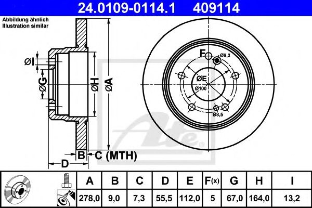 Disc frana MERCEDES CLK Cabriolet (A208) (1998 - 2002) ATE 24.0109-0114.1 piesa NOUA