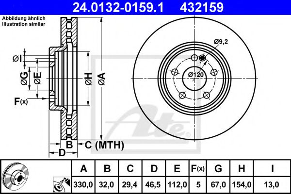 Disc frana MERCEDES CLK Cabriolet (A208) (1998 - 2002) ATE 24.0132-0159.1 piesa NOUA