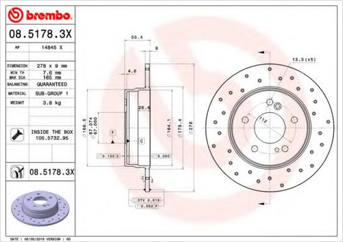 Disc frana MERCEDES CLK Cabriolet (A209) (2003 - 2010) BREMBO 08.5178.3X piesa NOUA