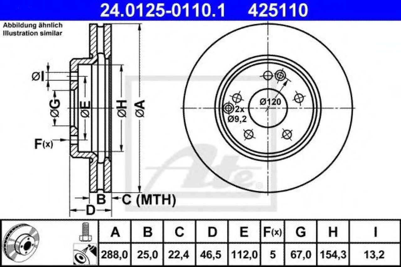 Disc frana MERCEDES CLK Cabriolet (A209) (2003 - 2010) ATE 24.0125-0110.1 piesa NOUA