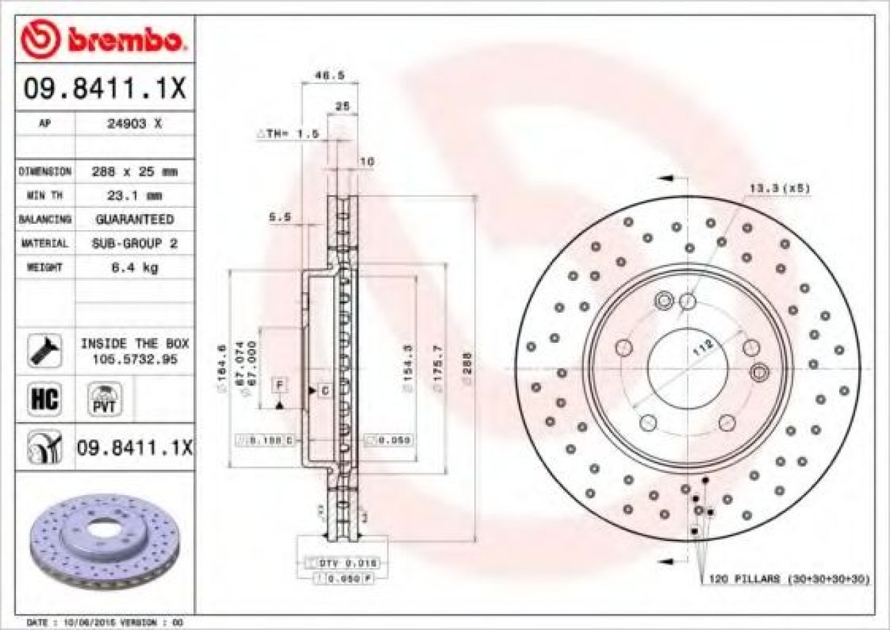 Disc frana MERCEDES CLK Cabriolet (A209) (2003 - 2010) BREMBO 09.8411.1X piesa NOUA