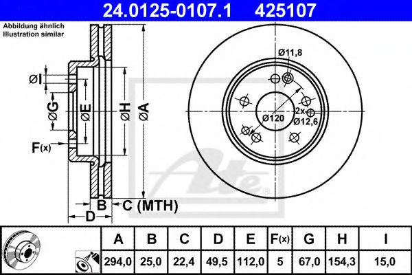 Disc frana MERCEDES E-CLASS Combi (S124) (1993 - 1996) ATE 24.0125-0107.1 piesa NOUA