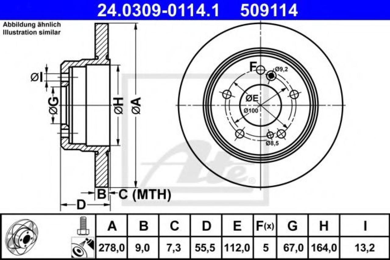 Disc frana MERCEDES E-CLASS Cupe (C124) (1993 - 1997) ATE 24.0309-0114.1 piesa NOUA