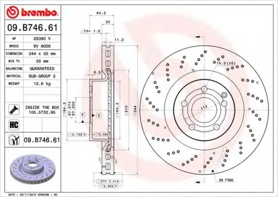 Disc frana MERCEDES E-CLASS Cupe (C207) (2009 - 2016) BREMBO 09.B746.61 piesa NOUA