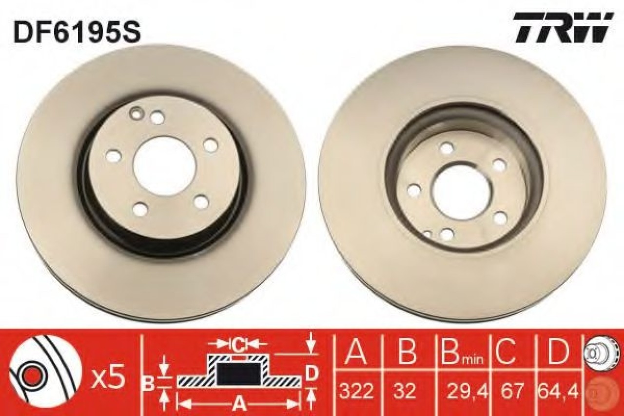 Disc frana MERCEDES E-CLASS T-Model (S212) (2009 - 2016) TRW DF6195S piesa NOUA