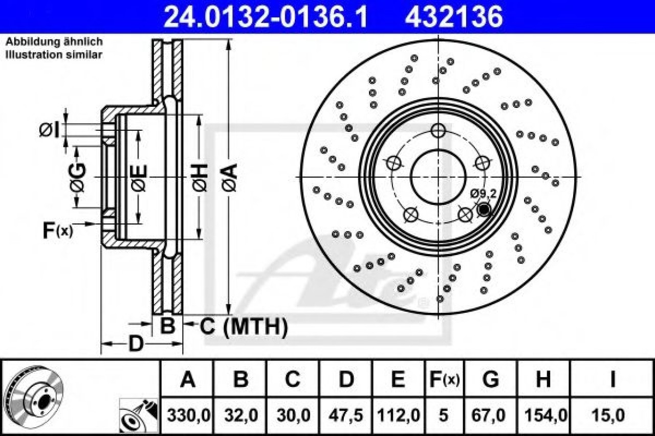 Disc frana MERCEDES E-CLASS (W211) (2002 - 2009) ATE 24.0132-0136.1 piesa NOUA