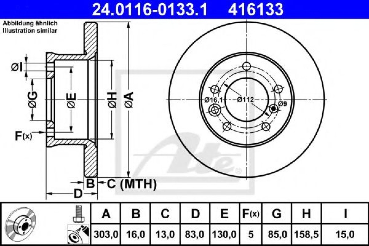 Disc frana MERCEDES G-CLASS Cabrio (W463) (1989 - 2016) ATE 24.0116-0133.1 piesa NOUA