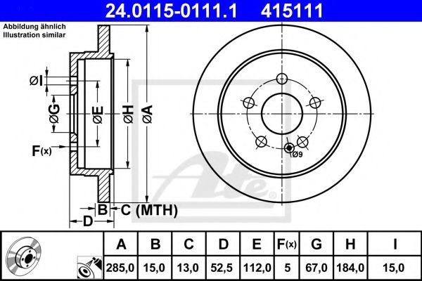 Disc frana MERCEDES M-CLASS (W163) (1998 - 2005) ATE 24.0115-0111.1 piesa NOUA