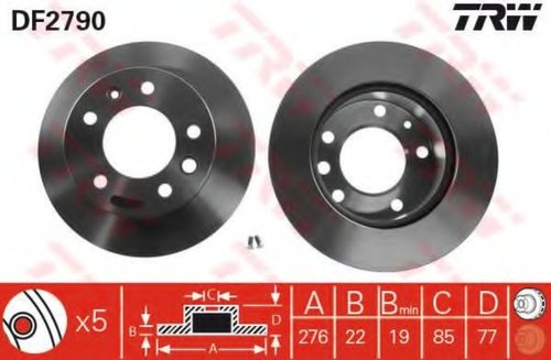 Disc frana MERCEDES SPRINTER 2-t bus (901, 902) (1995 - 2006) TRW DF2790 piesa NOUA