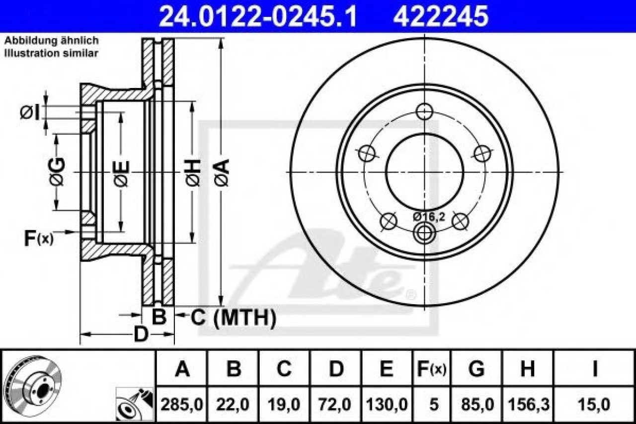 Disc frana MERCEDES SPRINTER 3-t caroserie (903) (1995 - 2006) ATE 24.0122-0245.1 piesa NOUA