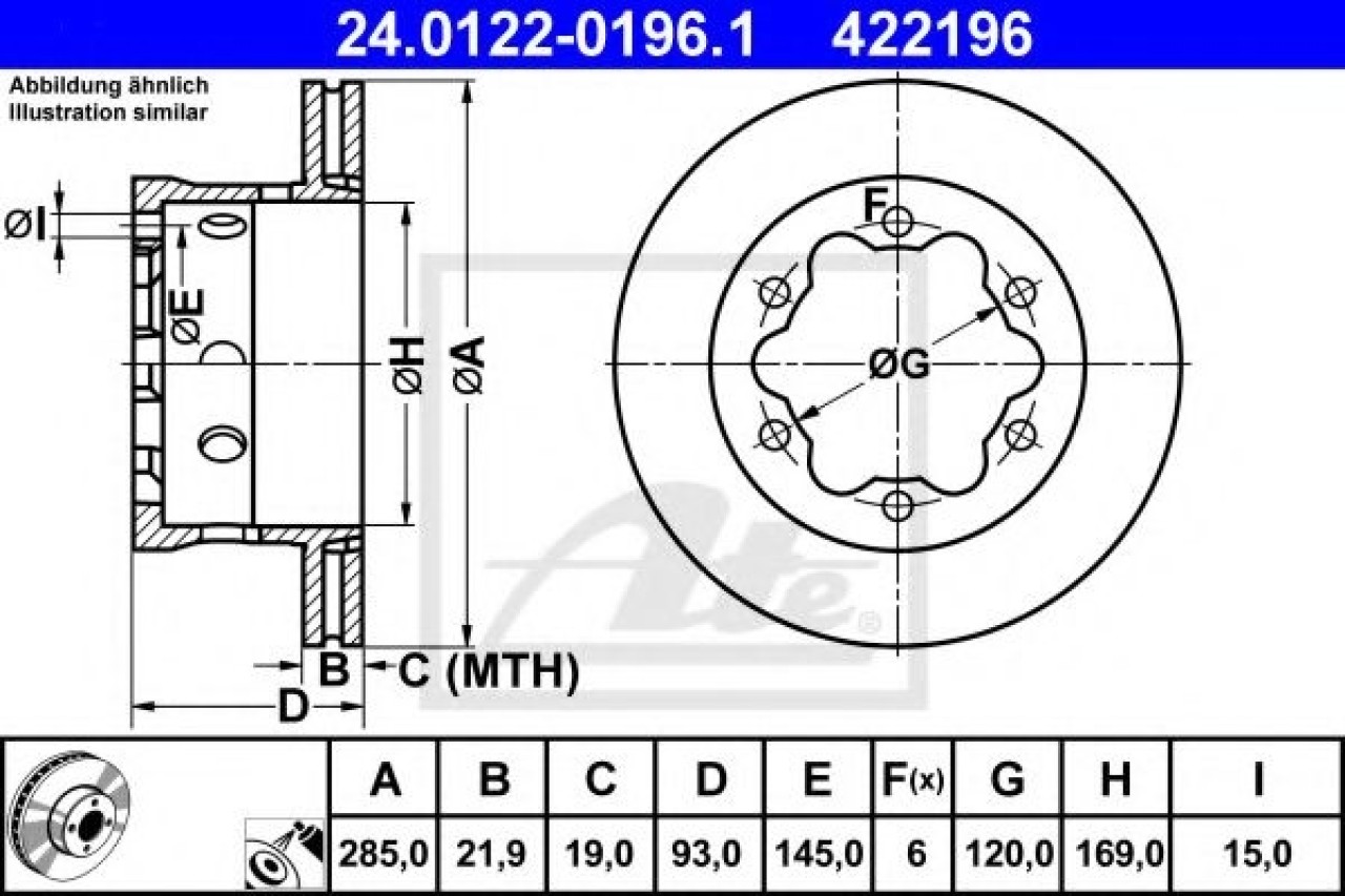 Disc frana MERCEDES SPRINTER 4-t caroserie (904) (1996 - 2006) ATE 24.0122-0196.1 piesa NOUA