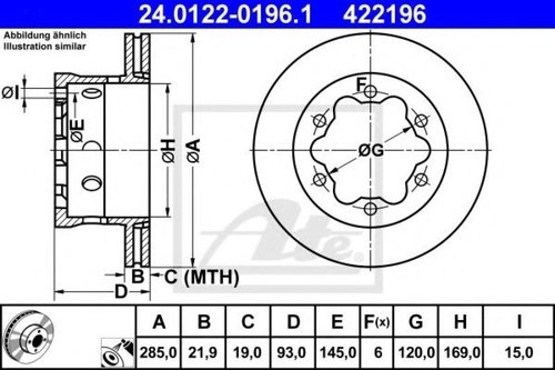 Disc frana MERCEDES SPRINTER 4-t caroserie (904) (1996 - 2006) ATE 24.0122-0196.1 piesa NOUA