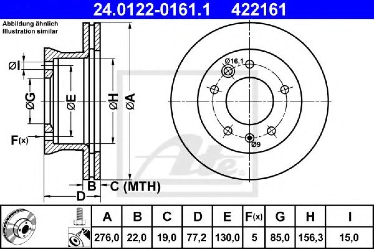 Disc frana MERCEDES SPRINTER autobasculanta (905) (2001 - 2016) ATE 24.0122-0161.1 piesa NOUA