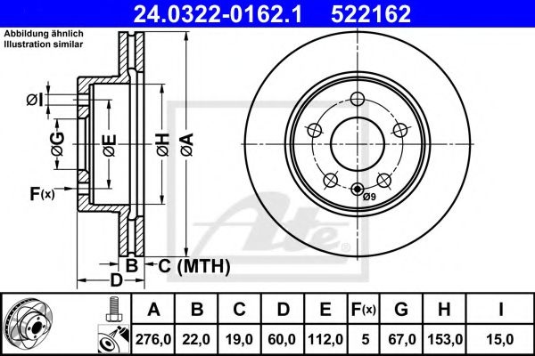 Disc frana MERCEDES V-CLASS (638/2) (1996 - 2003) ATE 24.0322-0162.1 piesa NOUA