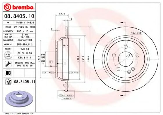 Disc frana MERCEDES VIANO (W639) (2003 - 2016) BREMBO 08.8405.10 piesa NOUA