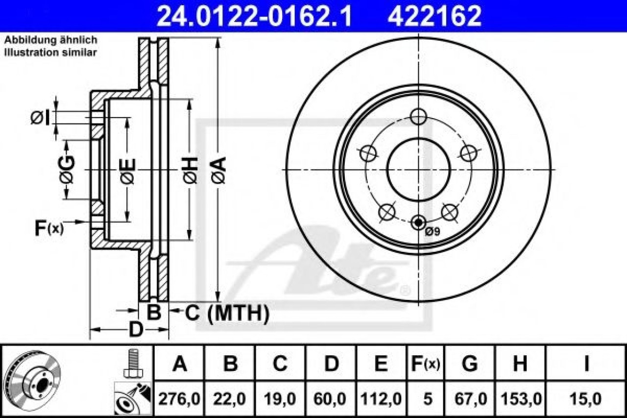 Disc frana MERCEDES VITO bus (638) (1996 - 2003) ATE 24.0122-0162.1 piesa NOUA