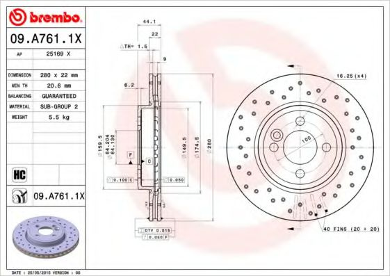 Disc frana MINI MINI (R56) (2006 - 2013) BREMBO 09.A761.1X piesa NOUA