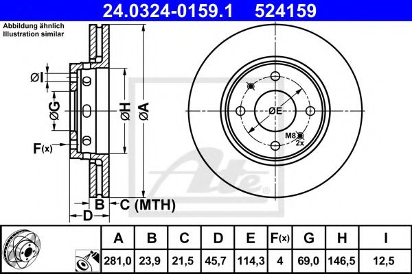 Disc frana MITSUBISHI CARISMA limuzina (DA) (1996 - 2006) ATE 24.0324-0159.1 piesa NOUA