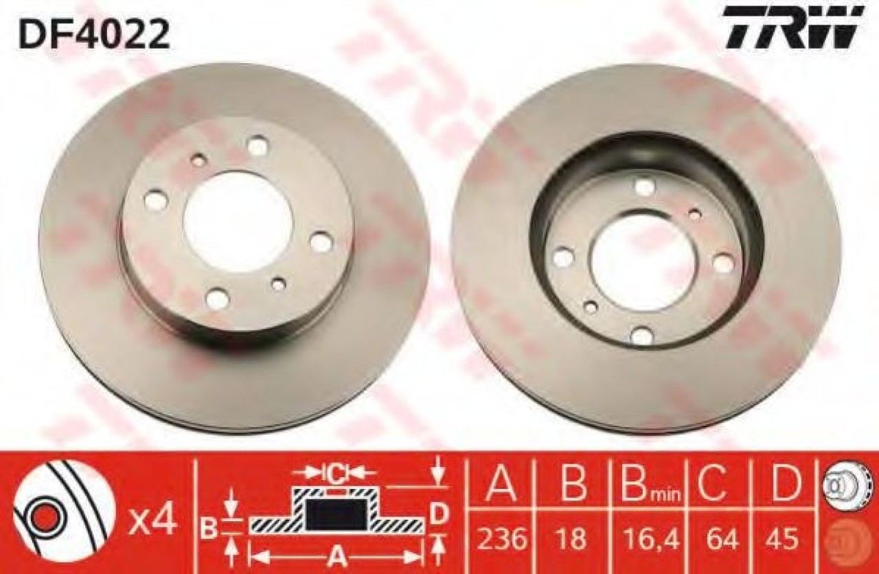 Disc frana MITSUBISHI CARISMA limuzina (DA) (1996 - 2006) TRW DF4022 piesa NOUA