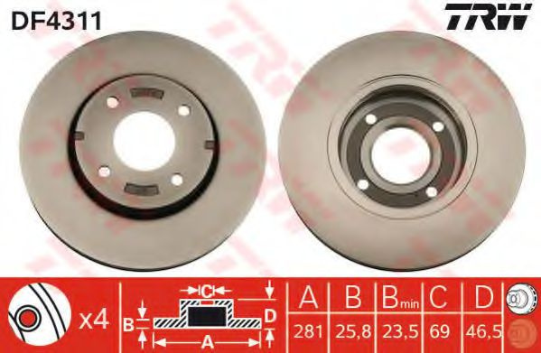 Disc frana MITSUBISHI COLT CZC Cabriolet (RG) (2006 - 2009) TRW DF4311 piesa NOUA