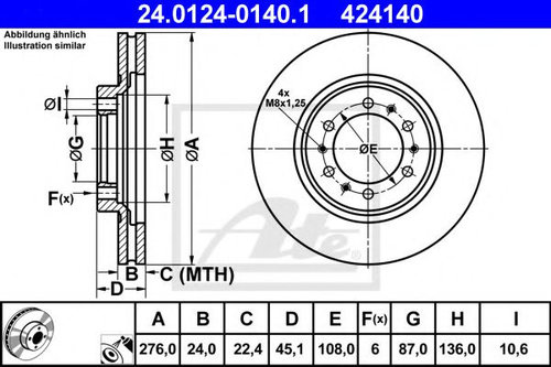 Disc frana MITSUBISHI L 200 (K7, K6) (1996 - 2007) ATE 24.0124-0140.1 piesa NOUA