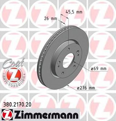 Disc frana MITSUBISHI LANCER Limuzina (CS, CT0) (2000 - 2016) ZIMMERMANN 380.2170.20 piesa NOUA