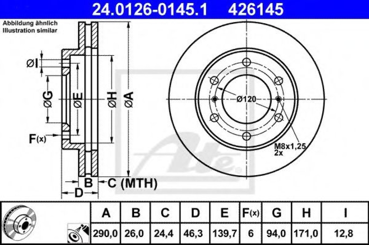 Disc frana MITSUBISHI PAJERO III (V7_W, V6_W) (1999 - 2007) ATE 24.0126-0145.1 piesa NOUA