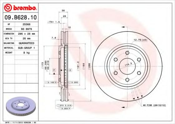 Disc frana NISSAN NAVARA (D40) (2004 - 2016) BREMBO 09.B628.10 piesa NOUA