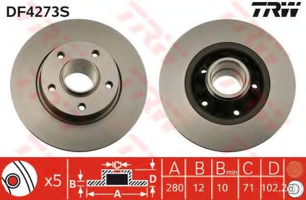 Disc frana NISSAN PRIMASTAR caroserie (X83) (2002 - 2016) TRW DF4273S piesa NOUA