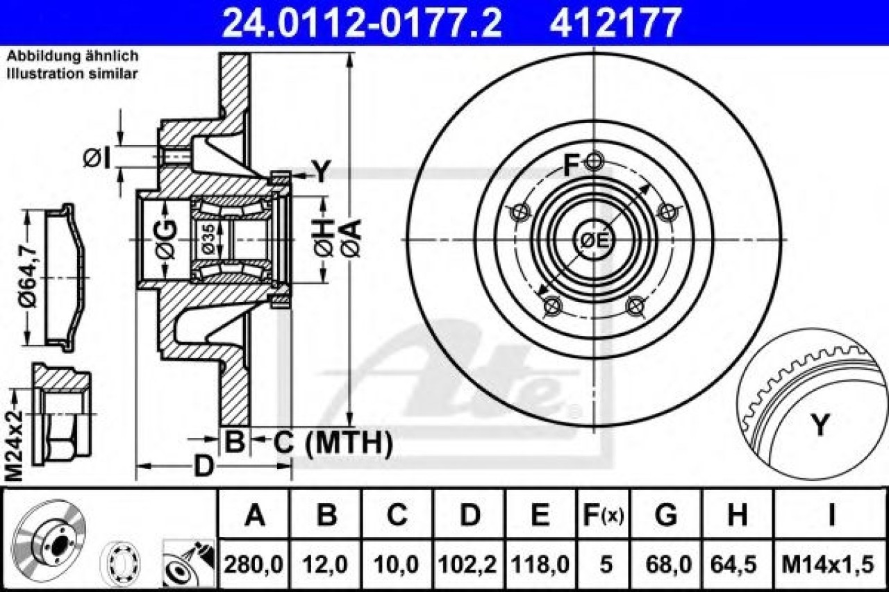 Disc frana NISSAN PRIMASTAR platou / sasiu (2002 - 2006) ATE 24.0112-0177.2 piesa NOUA