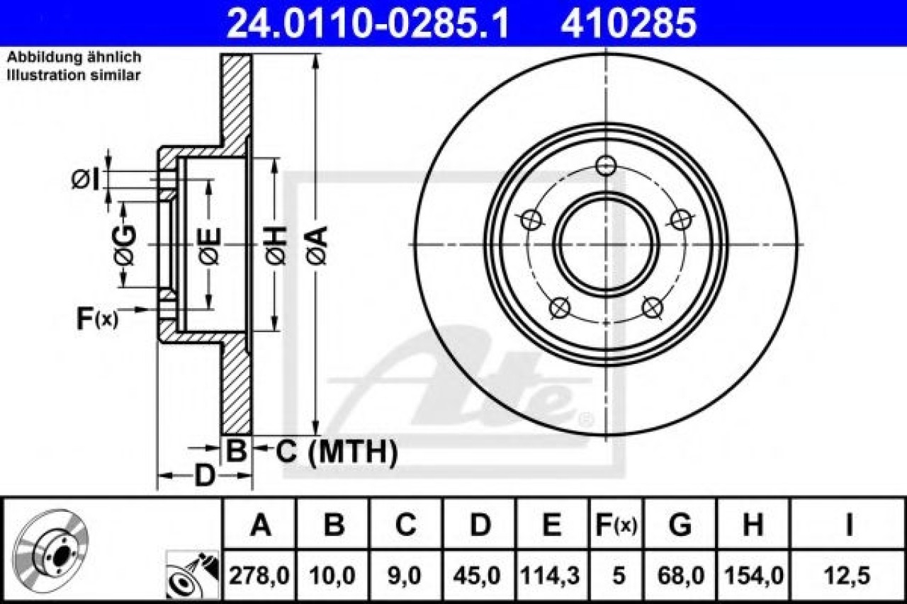 Disc frana NISSAN PRIMERA Hatchback (P12) (2002 - 2016) ATE 24.0110-0285.1 piesa NOUA